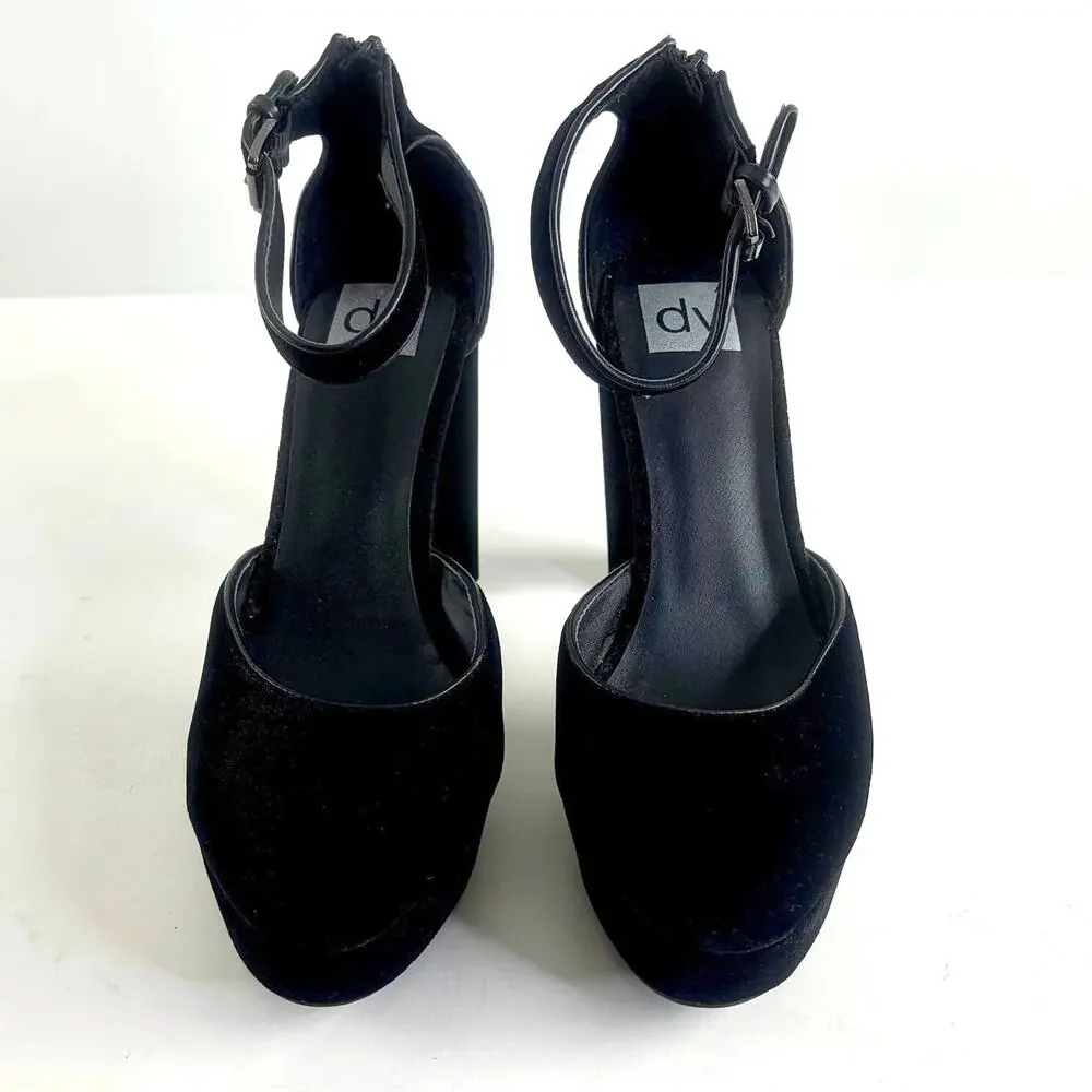 DV Target Black Velvet Platform Pumps Block Heel Ankle Strap Size 10